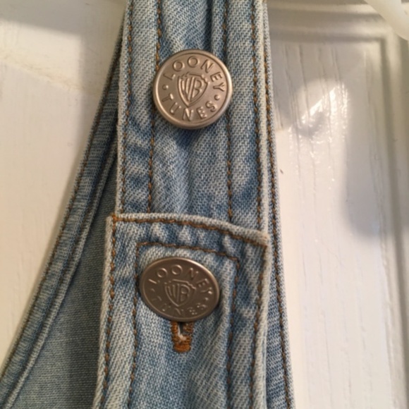 Vintage Looney Tunes Denim Overalls Style Dress with Rivet Buttons Ladies Large - Picture 7 of 11